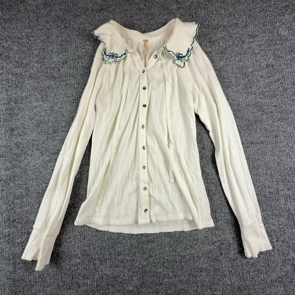 Free People Womens White Embroidered Button Front Holiday Top OB2325197 M